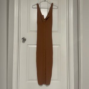 The Line by K Sleeveless Button-Front Midi Dress in Rust Brown